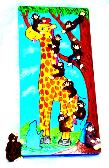 Räknepussel i trä 1-10 Giraff med apor